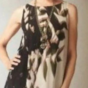 CAbi Round Neck Sleeveless 100% Silk Blouse Blue/Cream Small